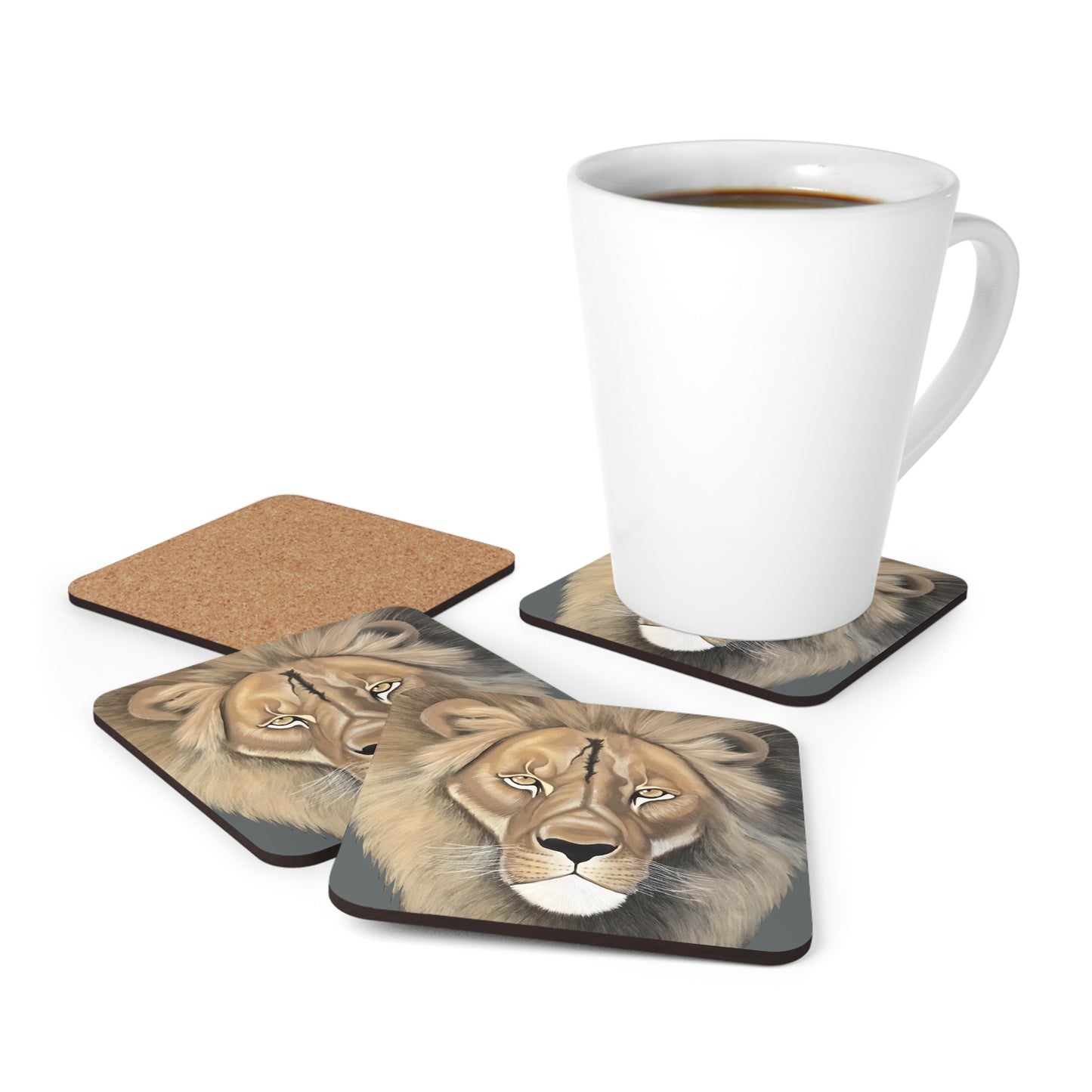 Lion Head Coasters with Corkwood Backings for the Kitchen or Office