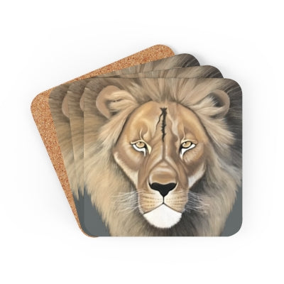 Lion Head Coasters with Corkwood Backings for the Kitchen or Office