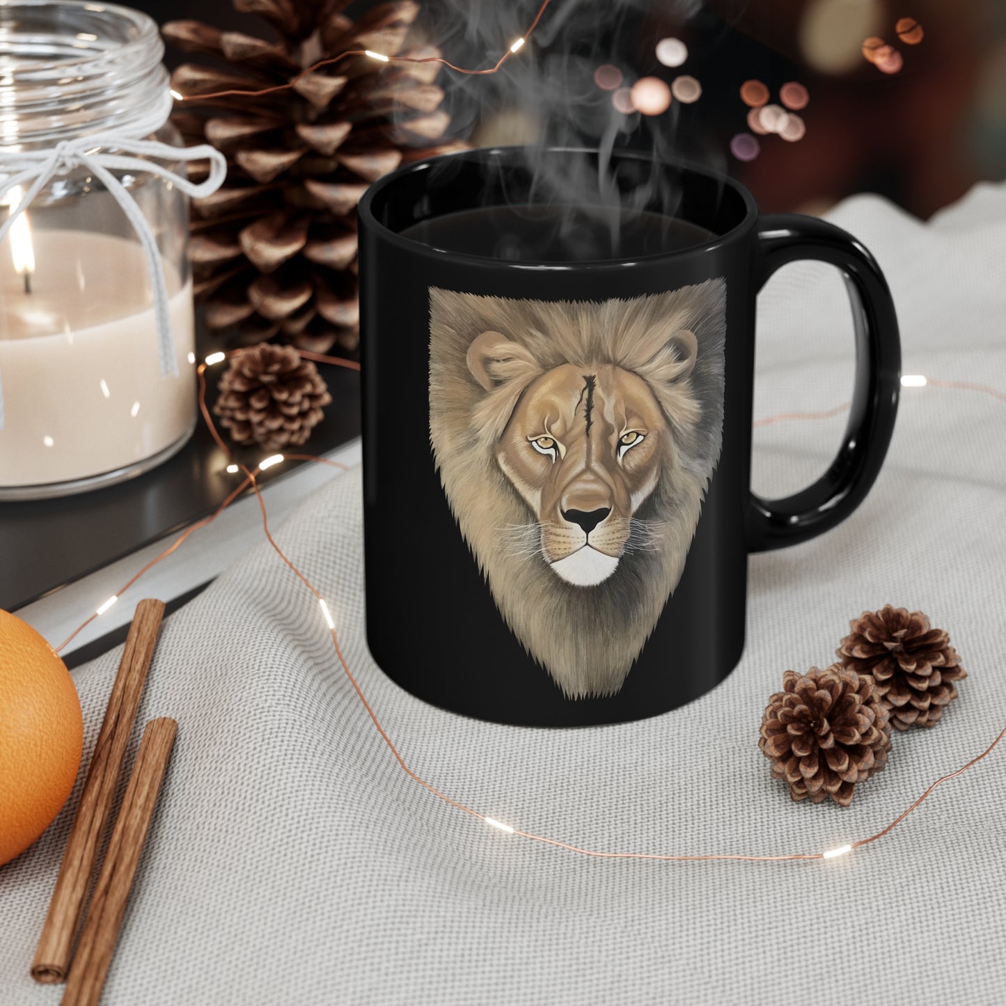 King of the Jungle Lion-Face Black 11oz Coffee/Tea Cup