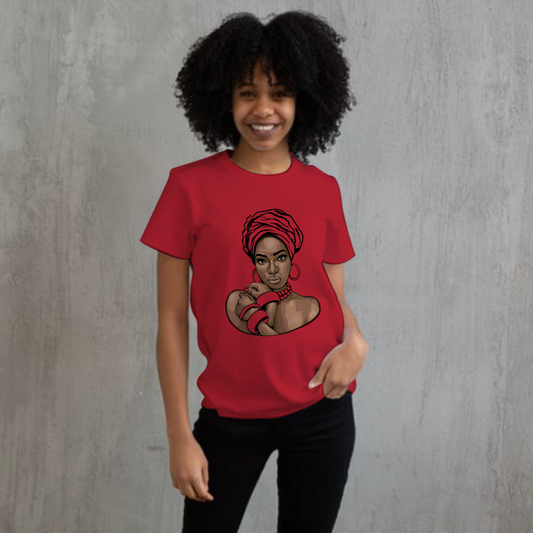 Lady in Head Wrap with Hoop Earrings and bracelets short sleeve Unisex Cotton Tee